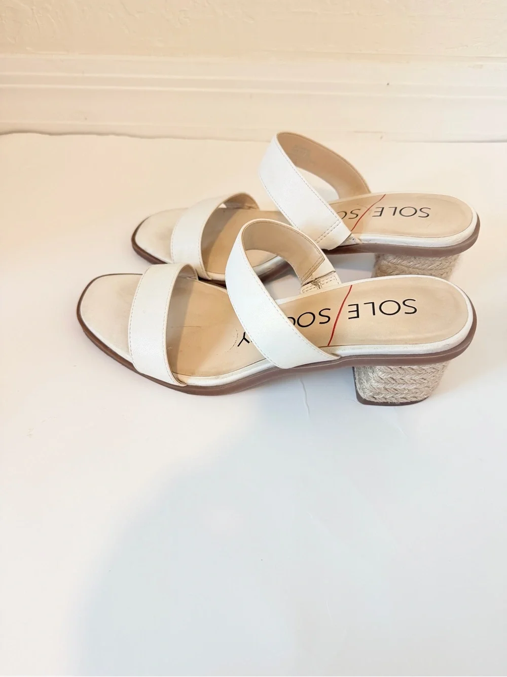 Sole Society Cream Double-Strap Block Heel Sandals